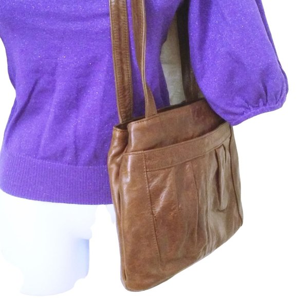 Vintage 90s Mexican Leather Handbag Heavy Duty Hobo Shoulder 9x11 Brown Patina - Picture 11 of 11